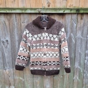 Vintage Cowichan Cardigan Sweater Thick Warm Wool
